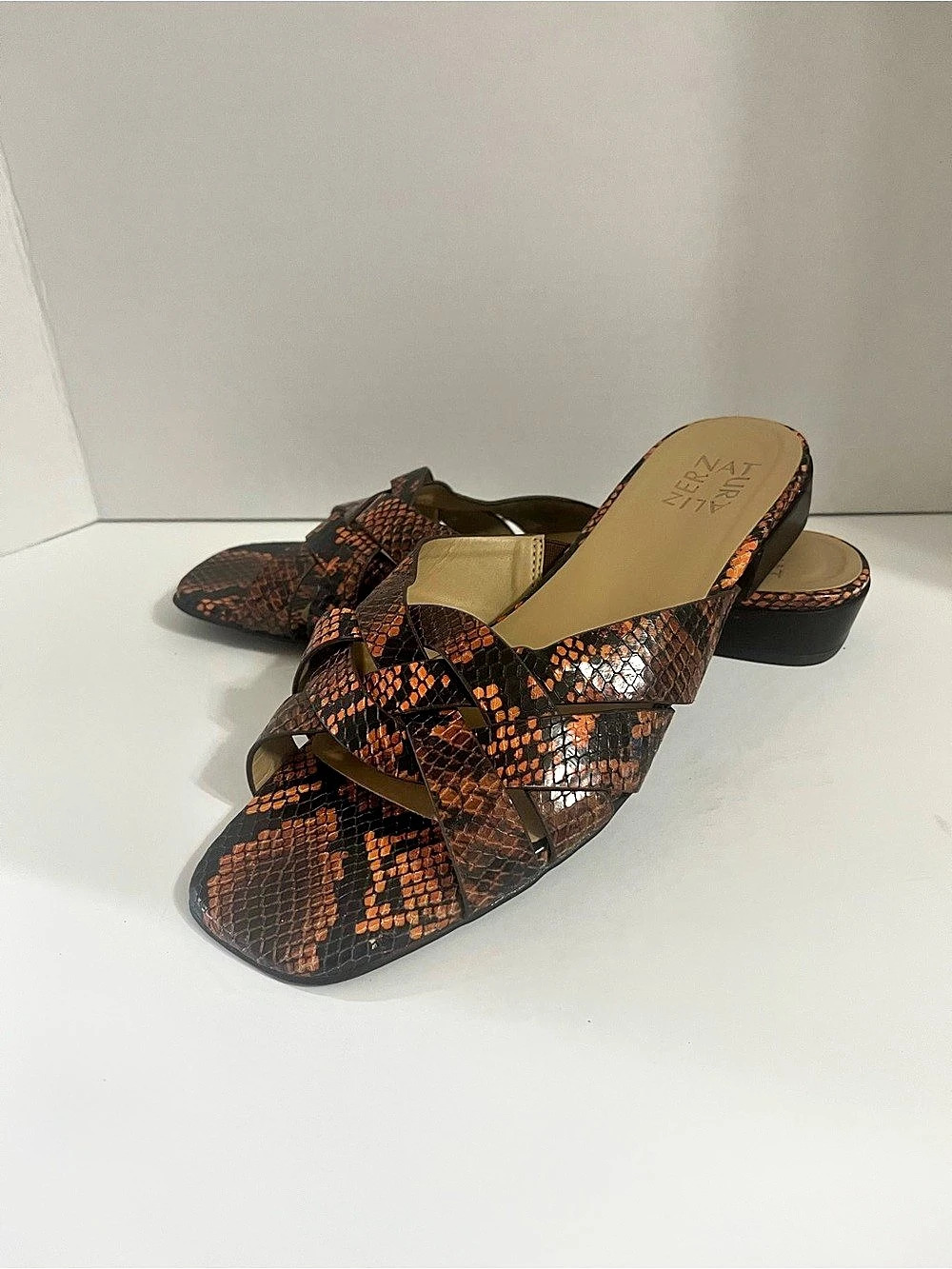Naturalizer Snake Print Block Heel Slide Sandals